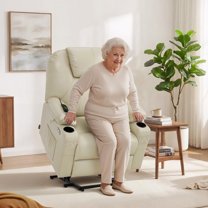 MCombo Medium-Wide Power Lift Recliner Chair Sofa with Massage and Heat for Elderly People, Cup Holders, USB&Type C Ports, Side Pockets, Faux Leather (Cream White, Medium-Wide)