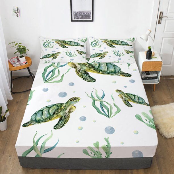 Fitted Sheet Highend 3D Sea Turtle Printed Home Bed Set Fitted Cover