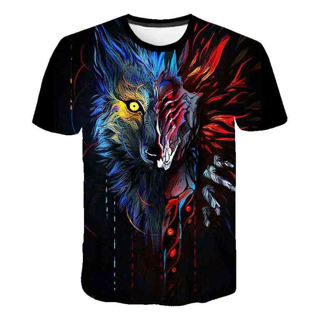 Camiseta para niños Verano 3D Impreso Dibujos animados Animal Lobo Camiseta Niños Divertido Harajuku Moda Top Niños amp; Chicas Super Cool T Shirt4T Gao Jinjia LED
