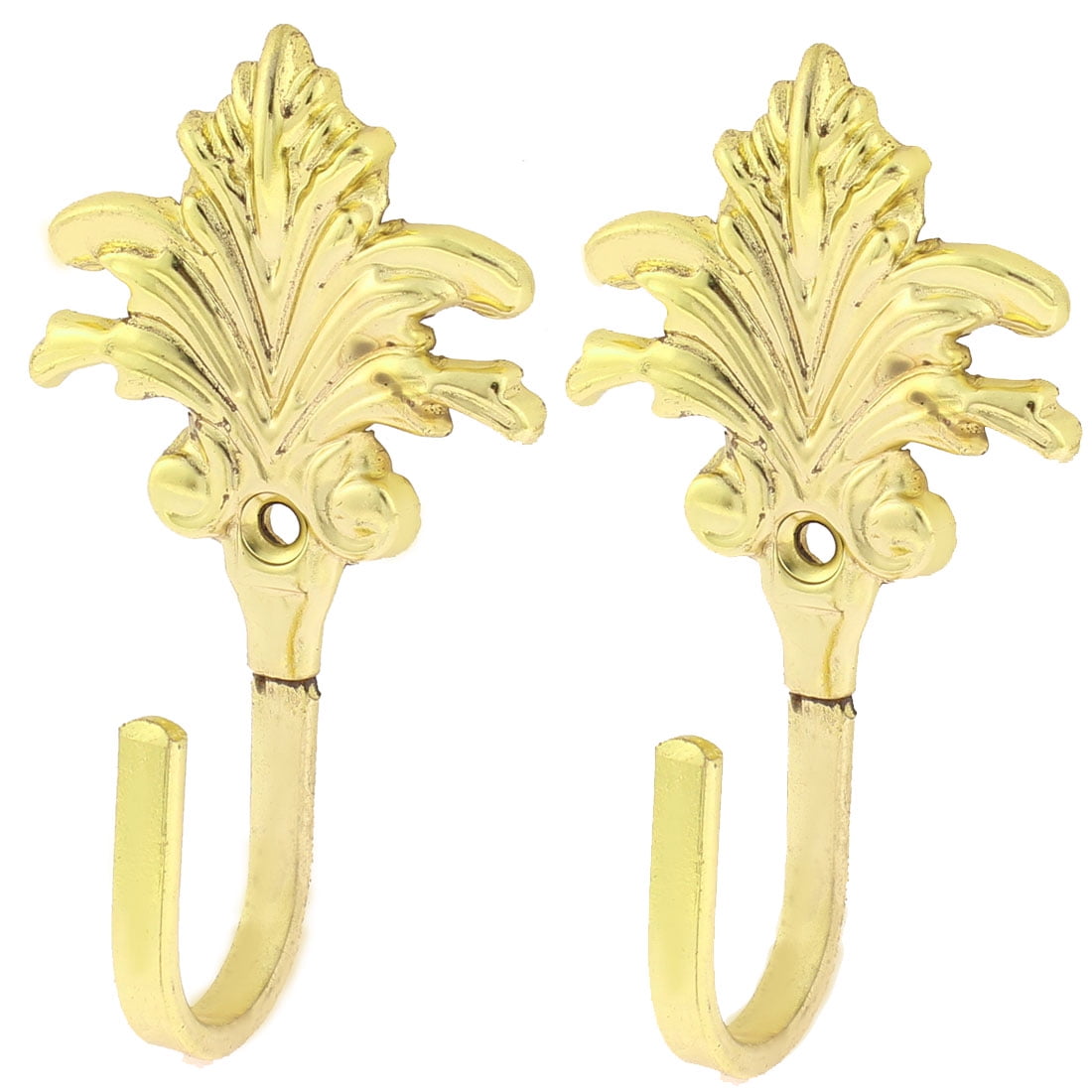 2Pcs Leaf Pattern Drapery Curtain Hook Holder Hanger Hookback Tieback Gold Tone