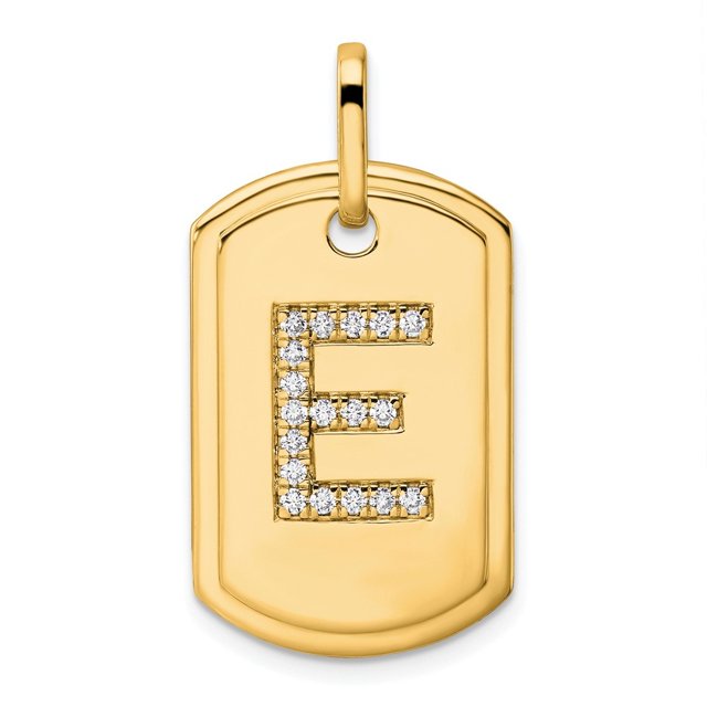 Diamond2Deal 14K Or Jaune Diamant Initiale E Dog Tag Charme pour Femmes (W - 0.7 Pouce)