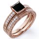 thumbnail image 1 of JeenMata Juego Nupcial Estilo Eduardiano con Borde Milgrain de 1,5 ct, Diamante Negro Cultivado y Moissanita Princesa, Pavé de 4 Puntas, Enchapado en Oro Rosa de 18 K sobre Plata, 1 of 6