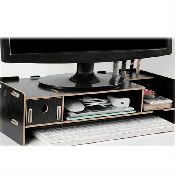 Wood Monitor Stand Arm Riser Desk Storage Organizer Speaker Tv Laptop Printer Stand With Pen Holder Small Drawer And Cable Management 2 Tiers Shelves 19x8x5 Inch Walmart Com Walmart Com