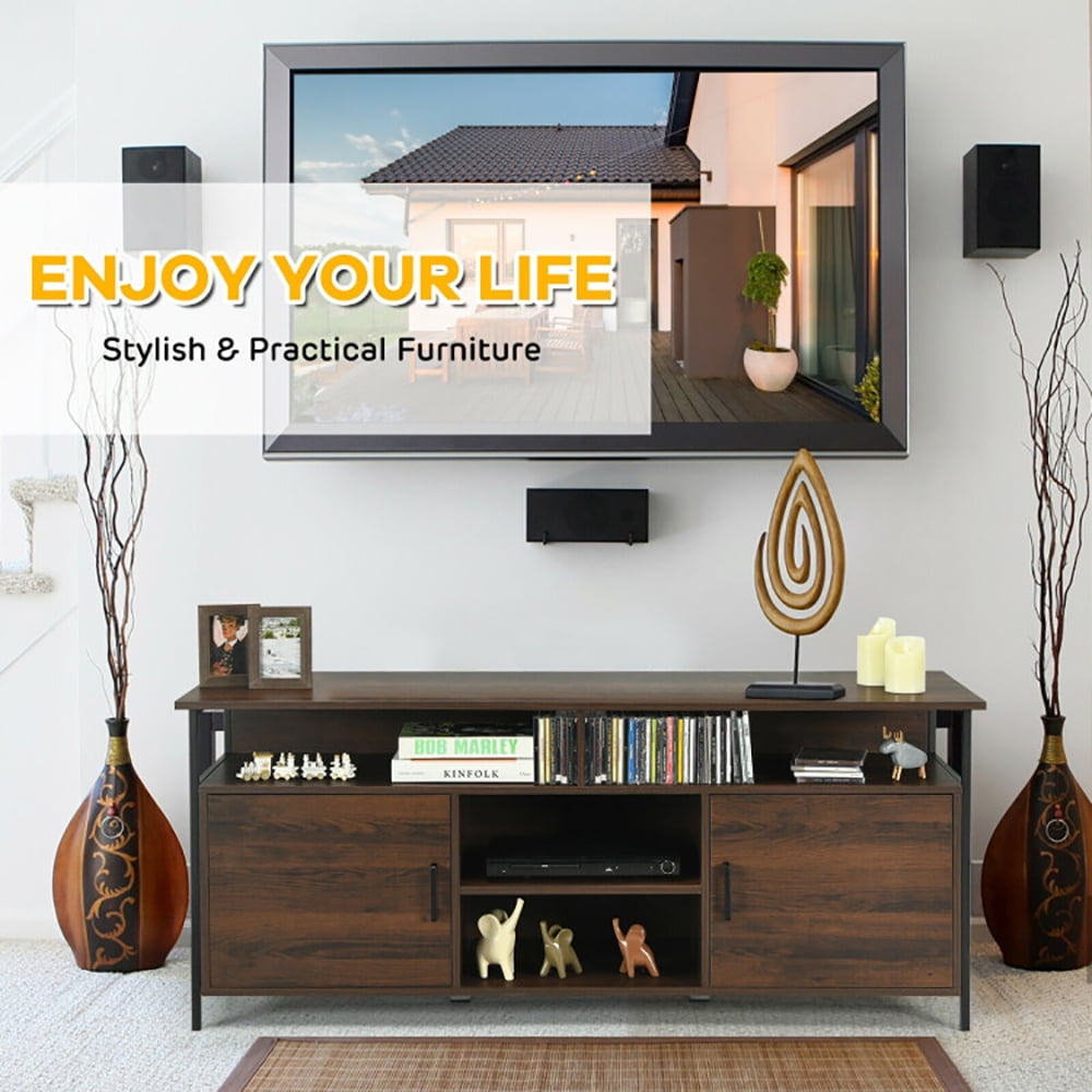 Finihen TV Stand, TV Cabinet, 58 Inch Wood TV Stand, Entertainment Media Center Console with Storage Cabinet, for Living Room, Bedroom, Walnut
