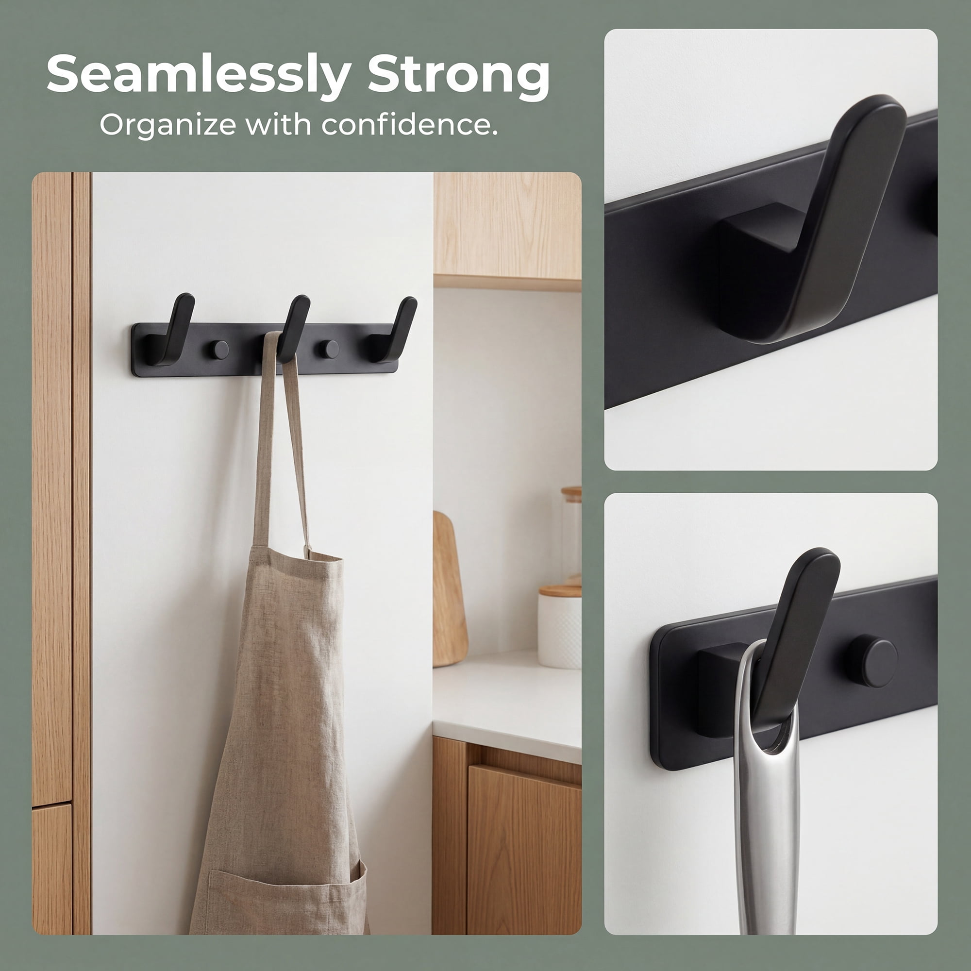 Unique Bargains Coat Rack Wall Mount for Entryway Bathroom Bedroom Black 3 Hooks