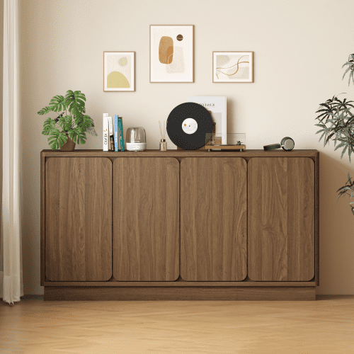 59.1" Modern 4-Door Sideboard Buffet Cabinet with Adjustable Shelves, Storage Credenza for Dining Room Kitchen Living Room Entryway, Walnut