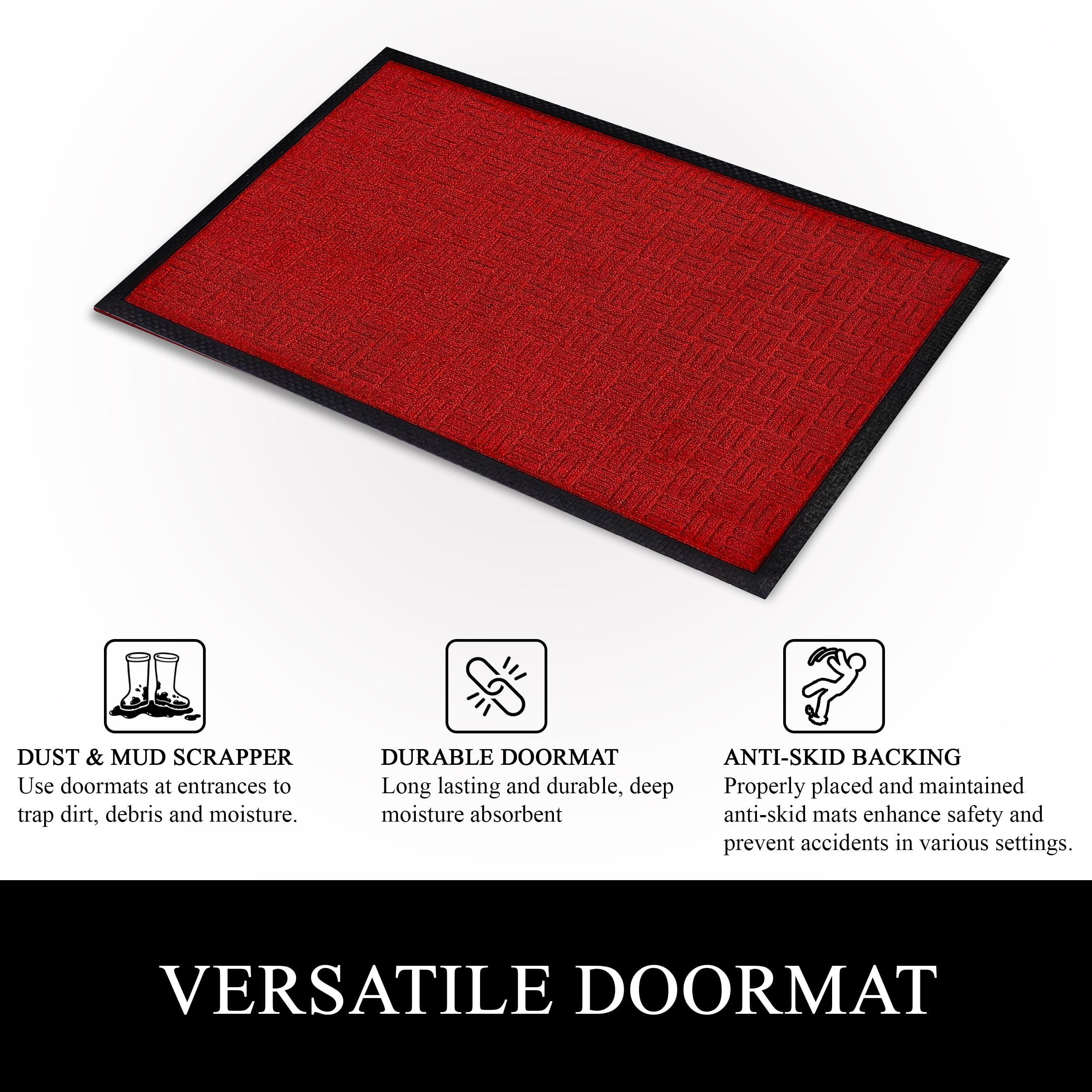 A1HC Indoor Outdoor Mat, Front and Back Entrance Welcome Mats, Front Door Patio Mats 47X71 Inches, Non-Slip Easy Clean Entrance Washable Large Size Doormats, Red Criss Cross