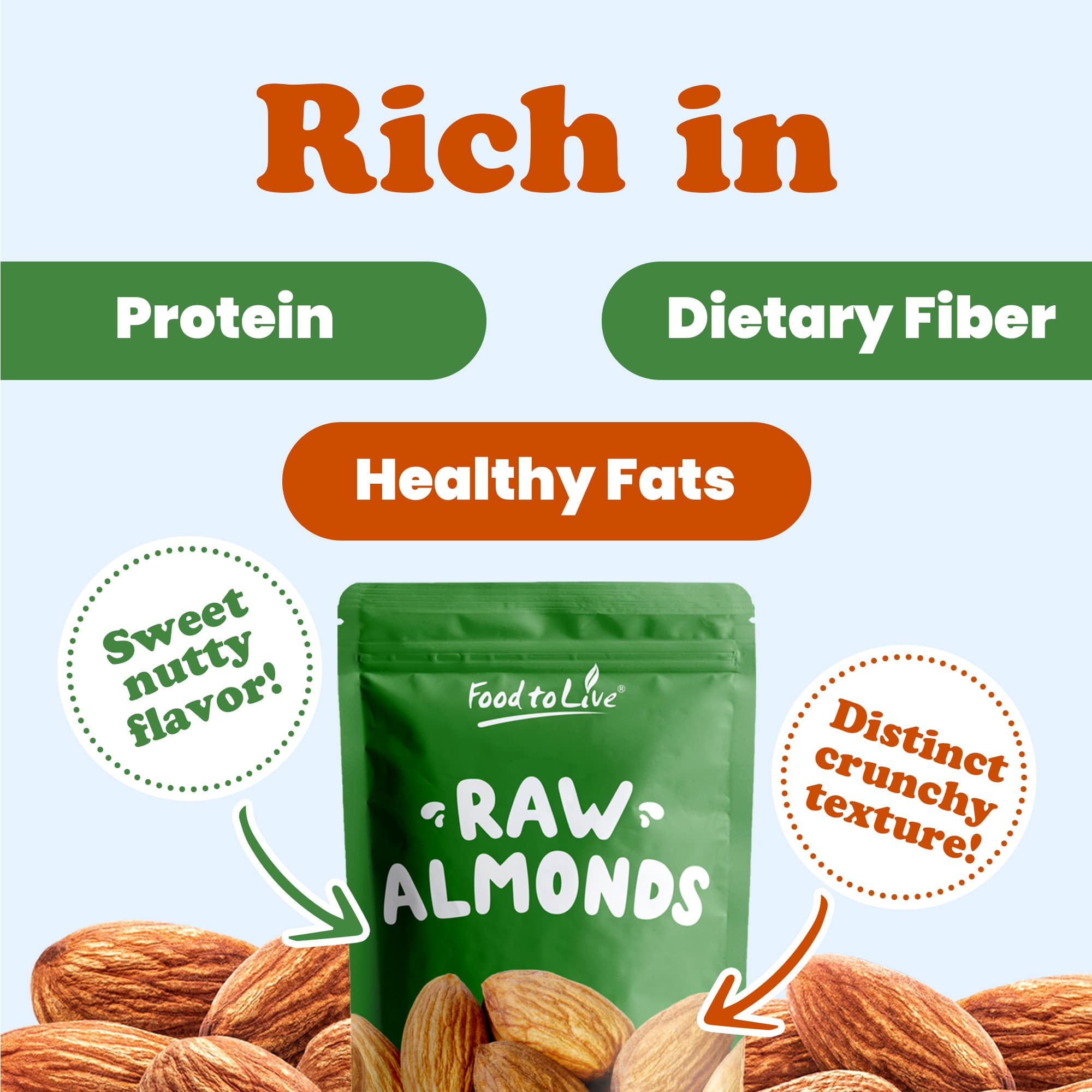 Food to Live, California Almonds, 3 Pounds, Raw