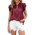 thumbnail image 1 of Sunloudy, camisetas de manga con volantes para mujer, camisetas informales de vendaje sueltas de verano de Color sólido, blusa, ropa de calle Sunloudy  moda, 1 of 4