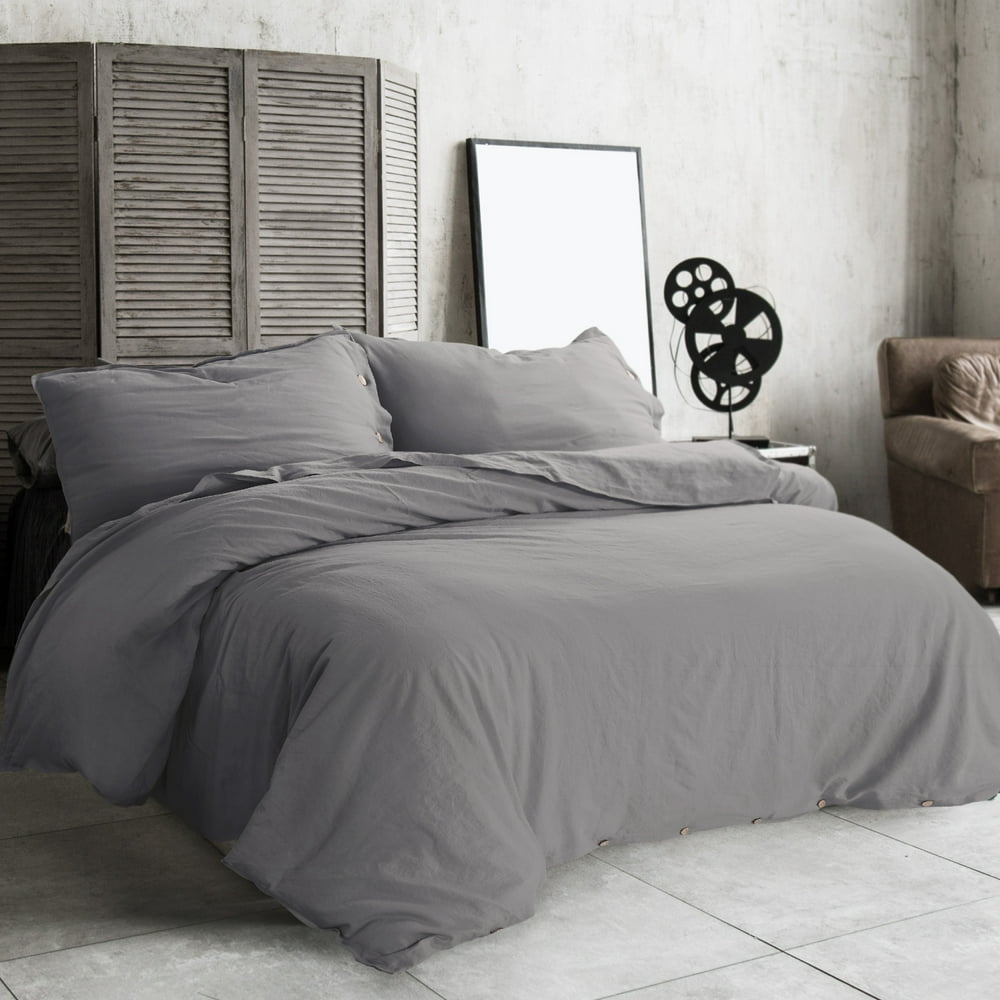 Bedsure Linen/Cotton Duvet Cover Set Queen 3 Piece Ultra Soft