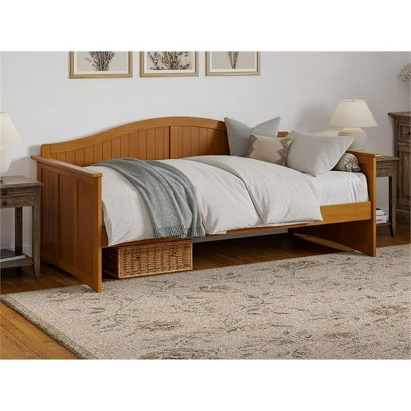Pemberly Row Mid-Century Solid Wood Twin Daybed in Light Toffee