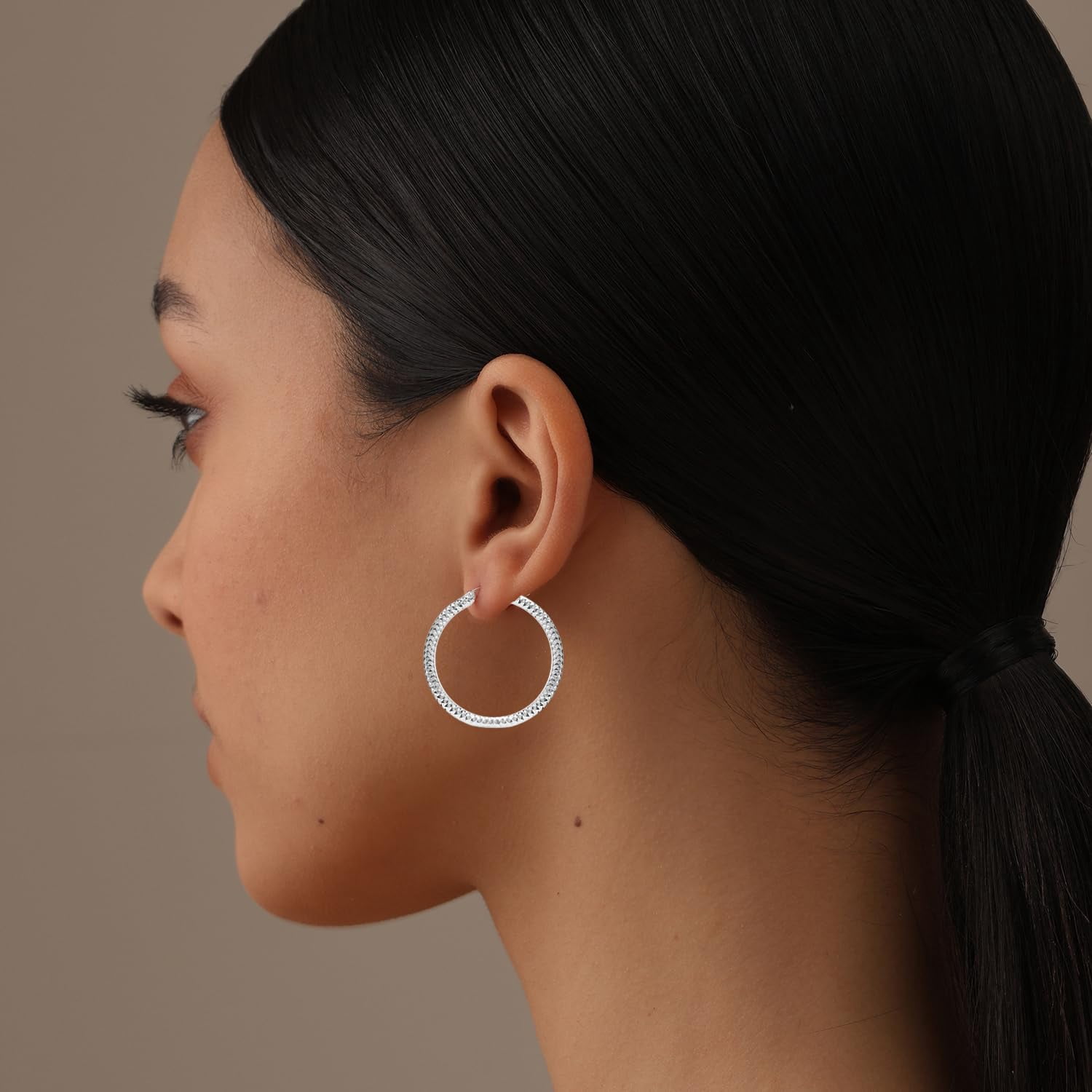 LeCalla 925 Sterling Silver Hoop Earrings for Women Diamond-Cut Classic Italian Design Earring Hoops for Women 30MM
