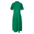 thumbnail image 4 of Vestido camisero largo con bolsillos y manga corta liso para mujer, poliéster spandex, estilo informal similar al lino, tallas S-XXXXXL, 4 of 5