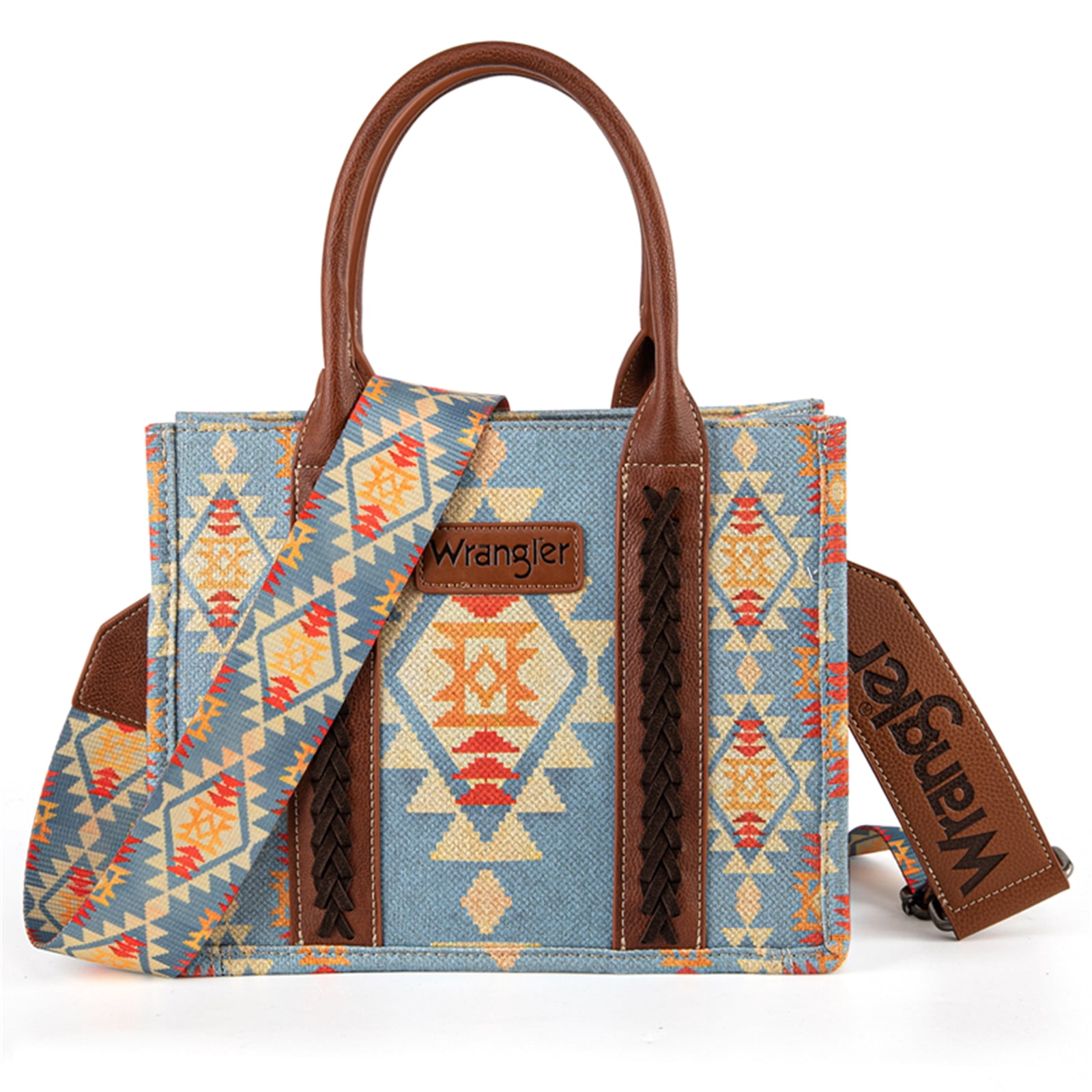 Wrangler Aztec Tote Bag for Women Boho Shoulder Purses and Handbags, Brown