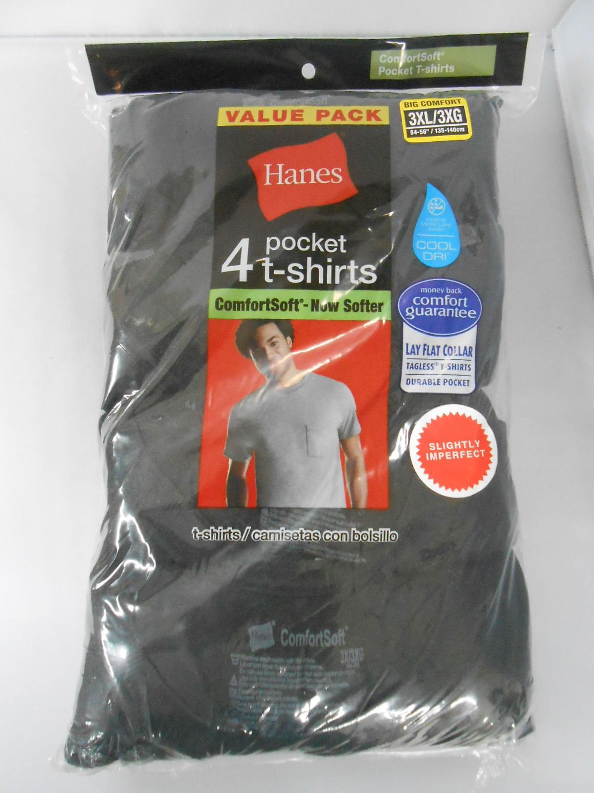 Hanes Men's Pocket T-shirts 4-pack Sizes M-3X Black, Gray, Red or Blue ...