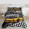 thumbnail image 2 of Manfei Yellow Racing Car Full Size Comforter Sets 3-Piece for Boys, Speed Sports Car Bedding Comforter Set, Black White Plaid Flag Bedding Sets, Microfiber Bedroom Decor, 2 of 8