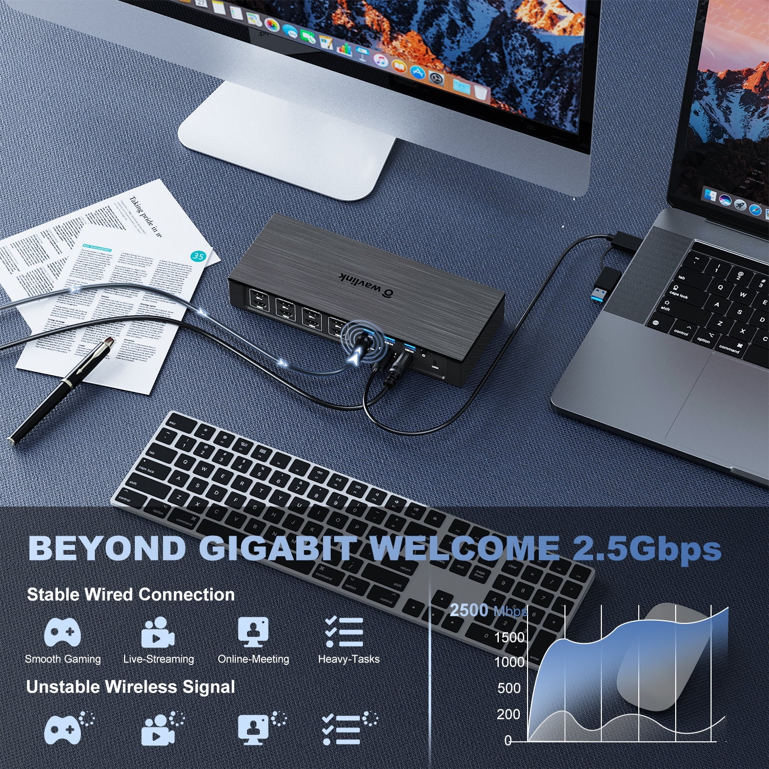 Wavlink 5K@60Hz Quad Display USB-C Docking Station, Compatible with MacBook Neo 18-in-1 Laptop Dock 100W charging for MacBook & Windows with 4 DP, 4 HDMI, 2.5G Ethernet, SD/TF, USB-C (PD30W, No Data)