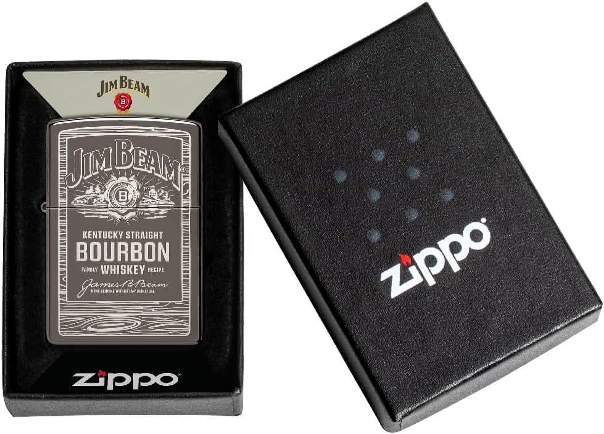 Zippo Lighter - Personalized Custom Message Engrave on Back for Jim Beam Windproof Zippo Lighter (Black Ice 48740)