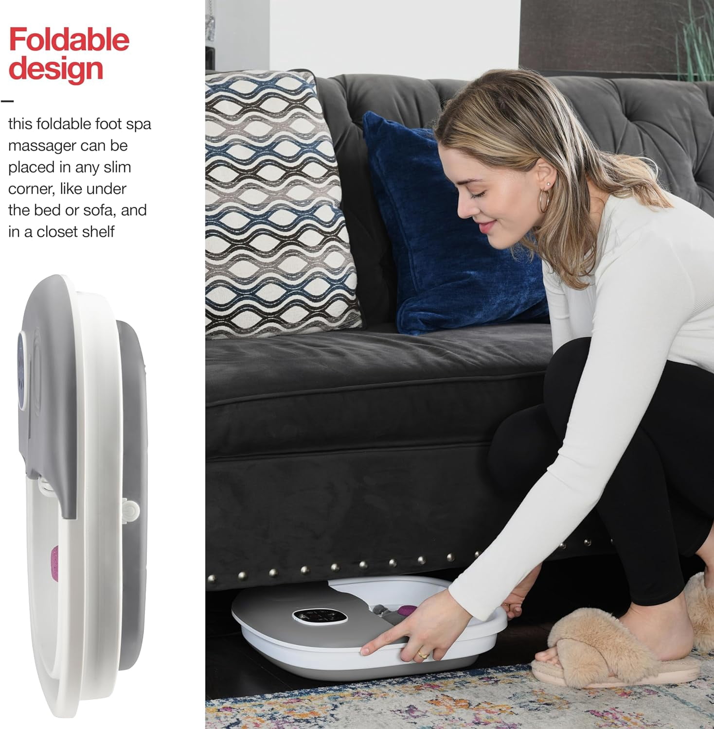 Foot Spa with Heat and Jets Includes A Remote Control A Pumice Stone Collapsible Grey Foot Spa Massager with Massage Bubbles and Vibration Medical King