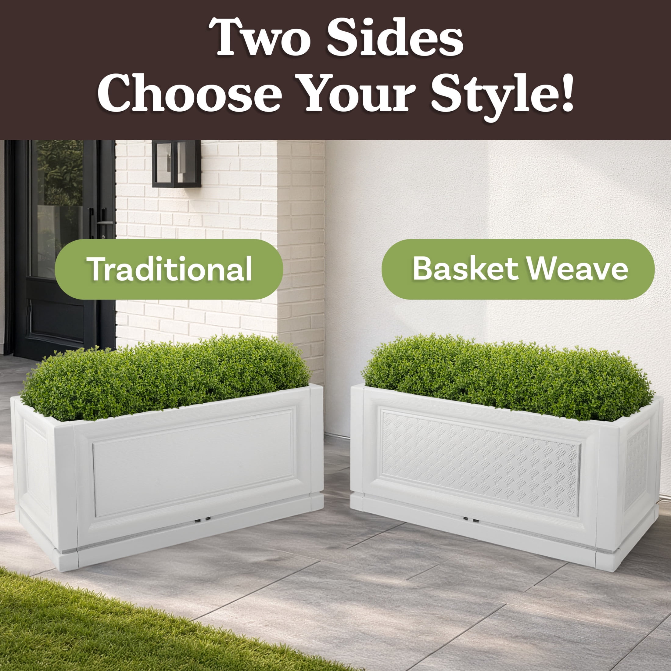 Pure Garden Large Planters for Outdoor Plants 2-Pack - 31.5in Rectangular Long Pots for Plants, White