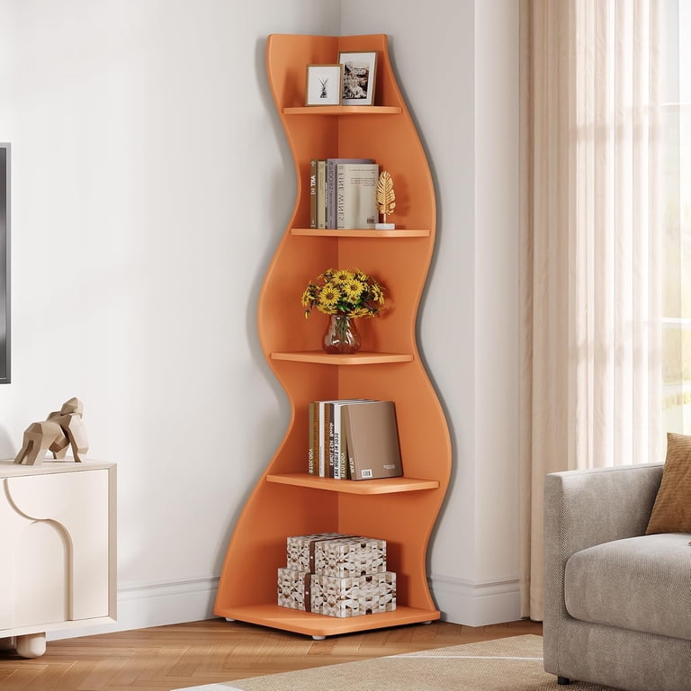 Tribesigns Wavy Corner Shelf, Modern 5-Tier Bookshelf Bookcase