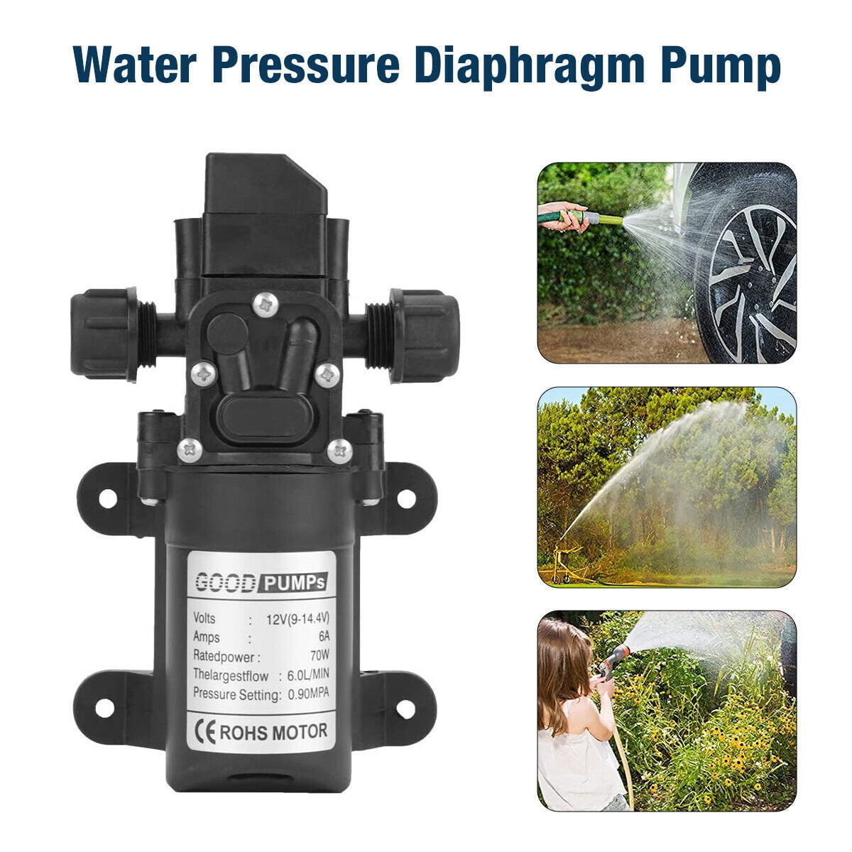 12V Water Pump 130PSI Self Priming High Pressure Diaphragm Pump with Auto Switch for RVs, Boats, and Outdoor Use