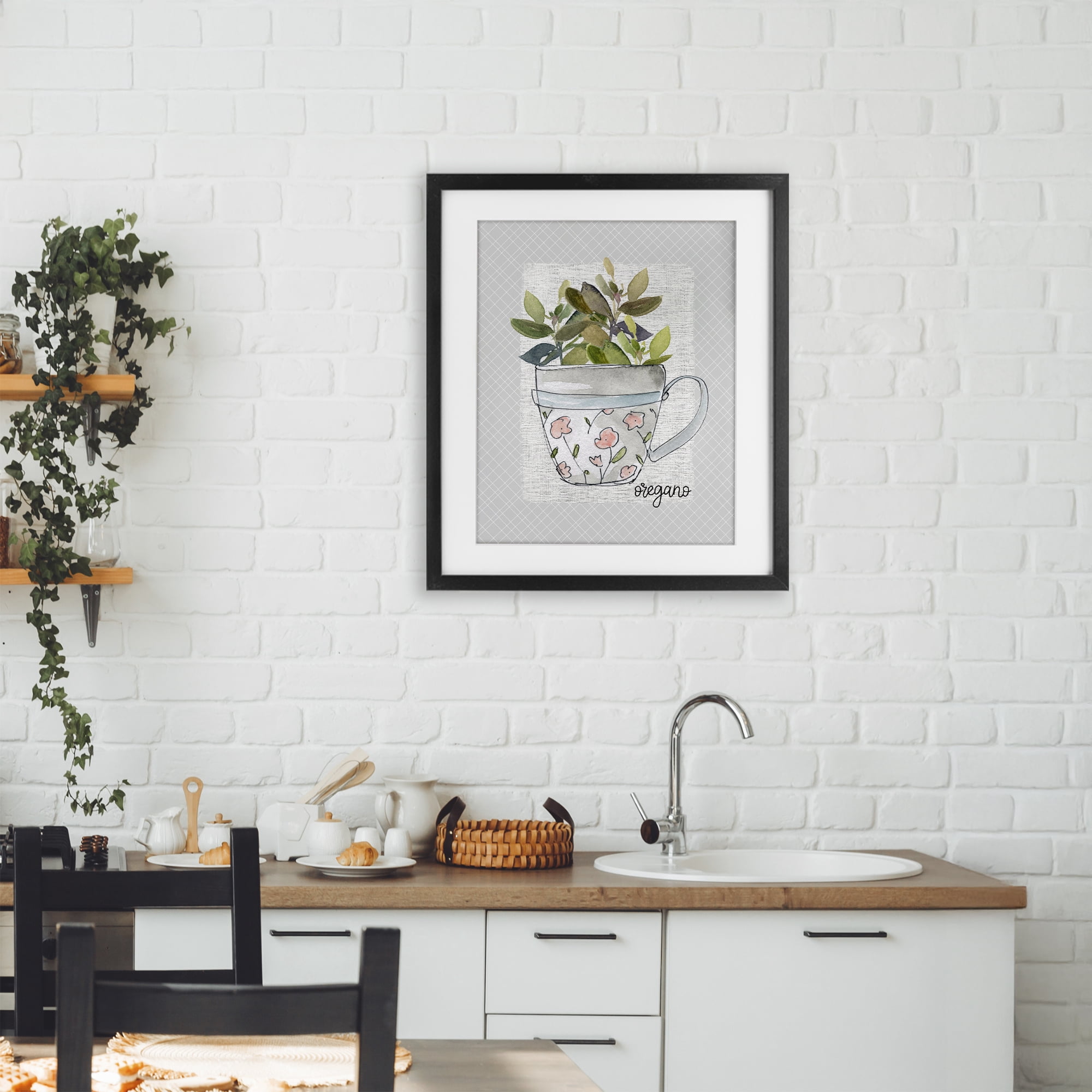 Stupell Industries Oregano Herb Mug Black Framed Print Under Glass, design by Livi Finn