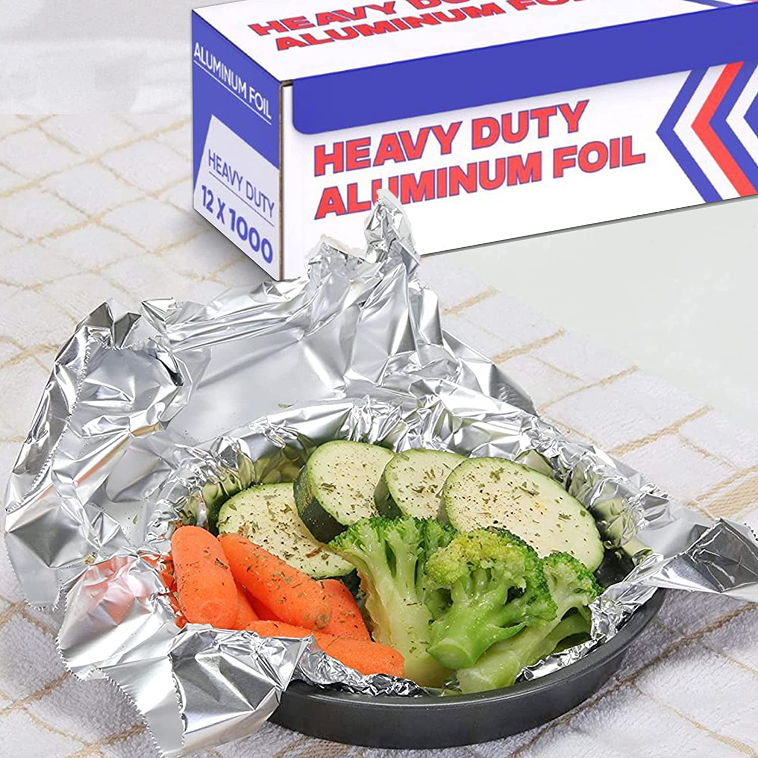 Heavy Duty Aluminum Foil Wrap, Commercial Grade 1000ft Foil Wrap for Food Service Industry, Strong Silver foil, 12 inches by 1000 Feet (1-Box)