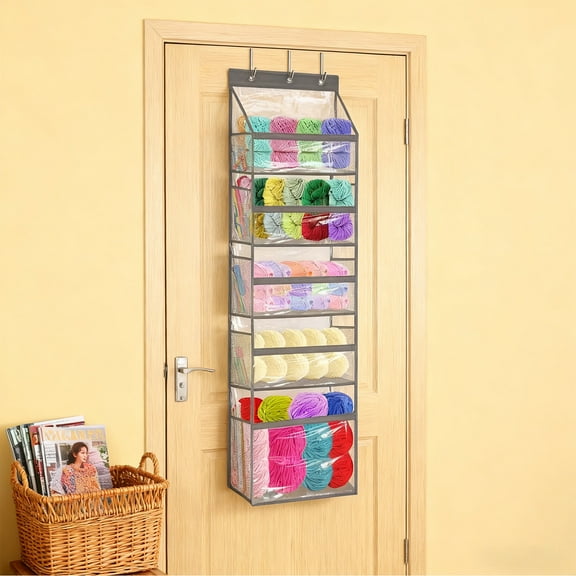 Door-Mounted Yarn Storage Rack With 6 Zippered Compartments, Large-Capacity Knitting Needle & Yarn Organizer, Door Hanging Storage For Craft Supplies, Perfect For Organizing