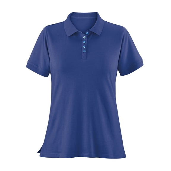 Collections Etc Ladies Soft Knit Button-Front Short Sleeve Polo Top Shirt - Black, White, Pink or Navy - Cotton, Polyester