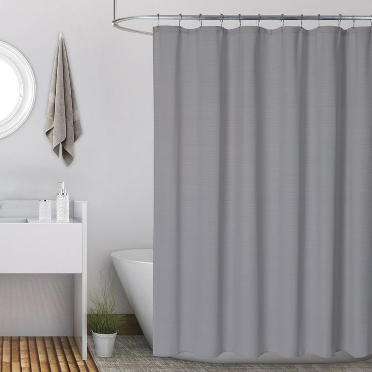 GlowSol Extra Long Fabric Shower Curtain 84 inches Length Farmhouse Striped Textured Heavyweight Water Repellent Shower Curtains for Bathroom Gray 1