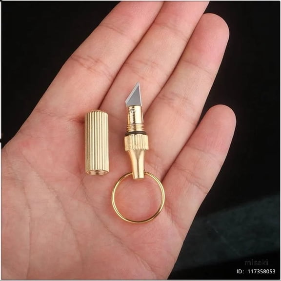 Portable Brass Unboxing Knife Keychain Small Exquisite Capsule Design Sturdy Metal Easy To Hang On Keychain For Unpacking Parcels Letters Envelopes Documents At Home