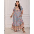 thumbnail image 3 of Women's Plus Size Printed Tie Neck Flutter Sleeve Maxi Dress 100% Viscose Elegant Comfort For All Day Wear Everyday, 3 of 9