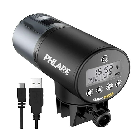 PHLARE Aquatics Automatic Fish Feeder - Rechargeable 200ml Auto Timer for Aquariums, Ponds & Reef Tanks - Ideal for All Fish Types | Flake & Pellet Food Dispenser for Vacation & Weekend