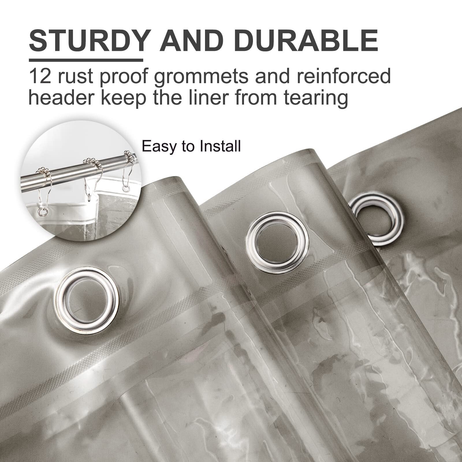 AmazerBath Shower Curtain Liner, 72x72 Transparent Black Shower Curtain Liner, Lightweight Plastic Shower Curtain Liner, PEVA Waterproof Shower Liner for Bathroom with 3 Magnets and 12 Grommets