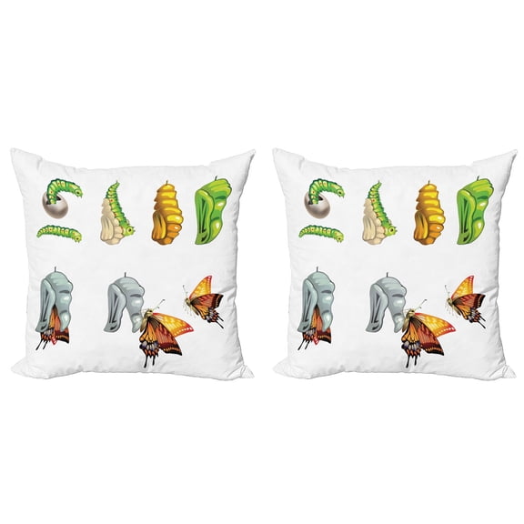 Ambesonne Butterfly Throw Pillow Cover 2 Pack, Cocoon Nature Cycle, 16", Multicolor
