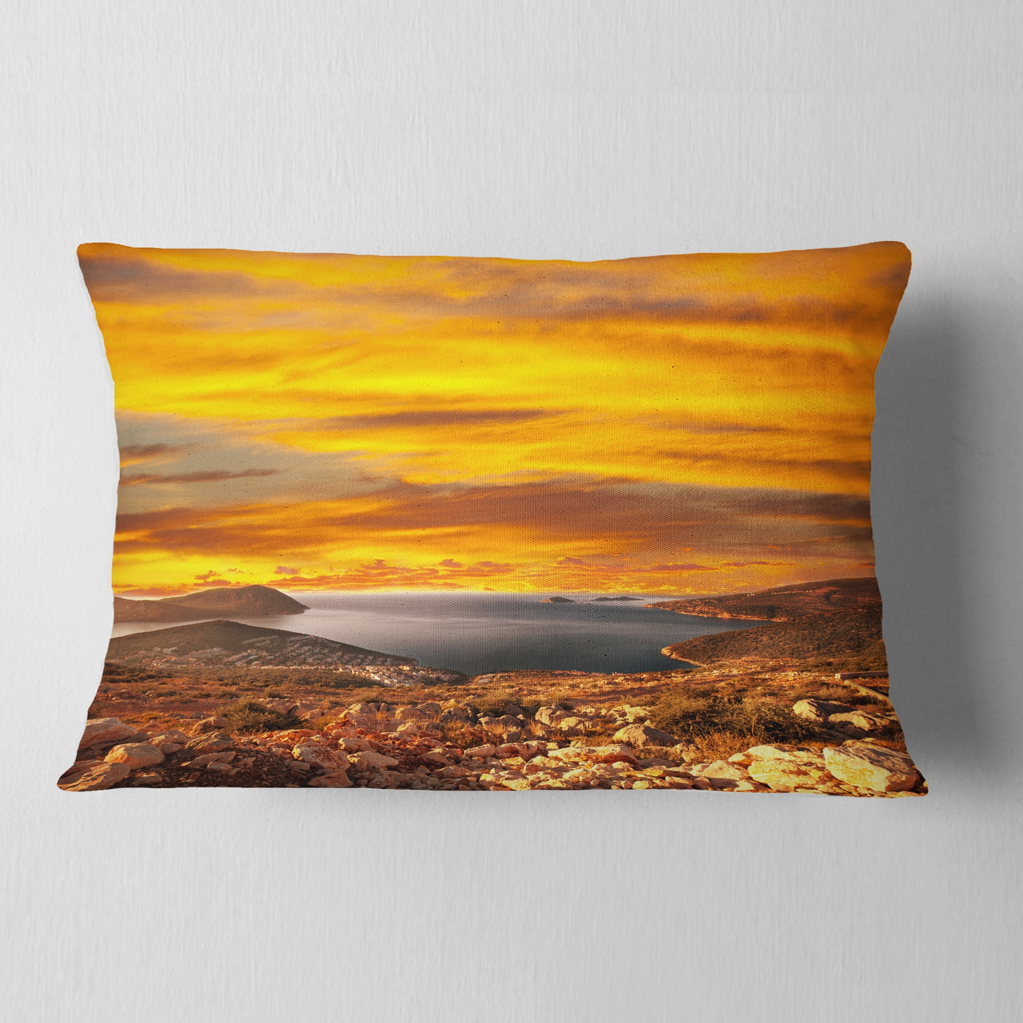 Designart Beautiful Landscape under Yellow Sky - Landscape Printed Throw Pillow - 12x20