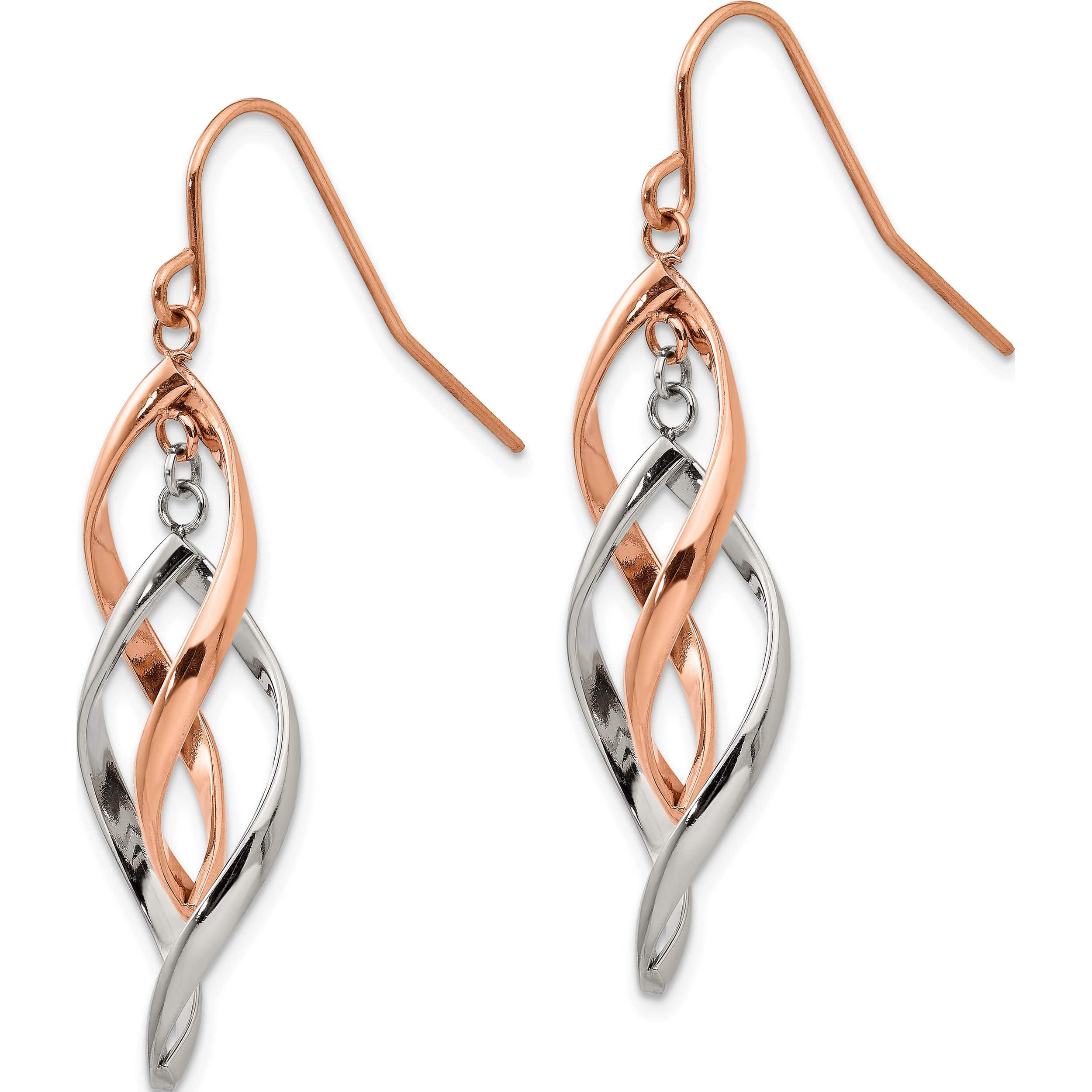Stainless Steel Polished Rose Ip-Plated Dangle Shepherd Hook Earring (33 X 15.6) Made In China sre1279