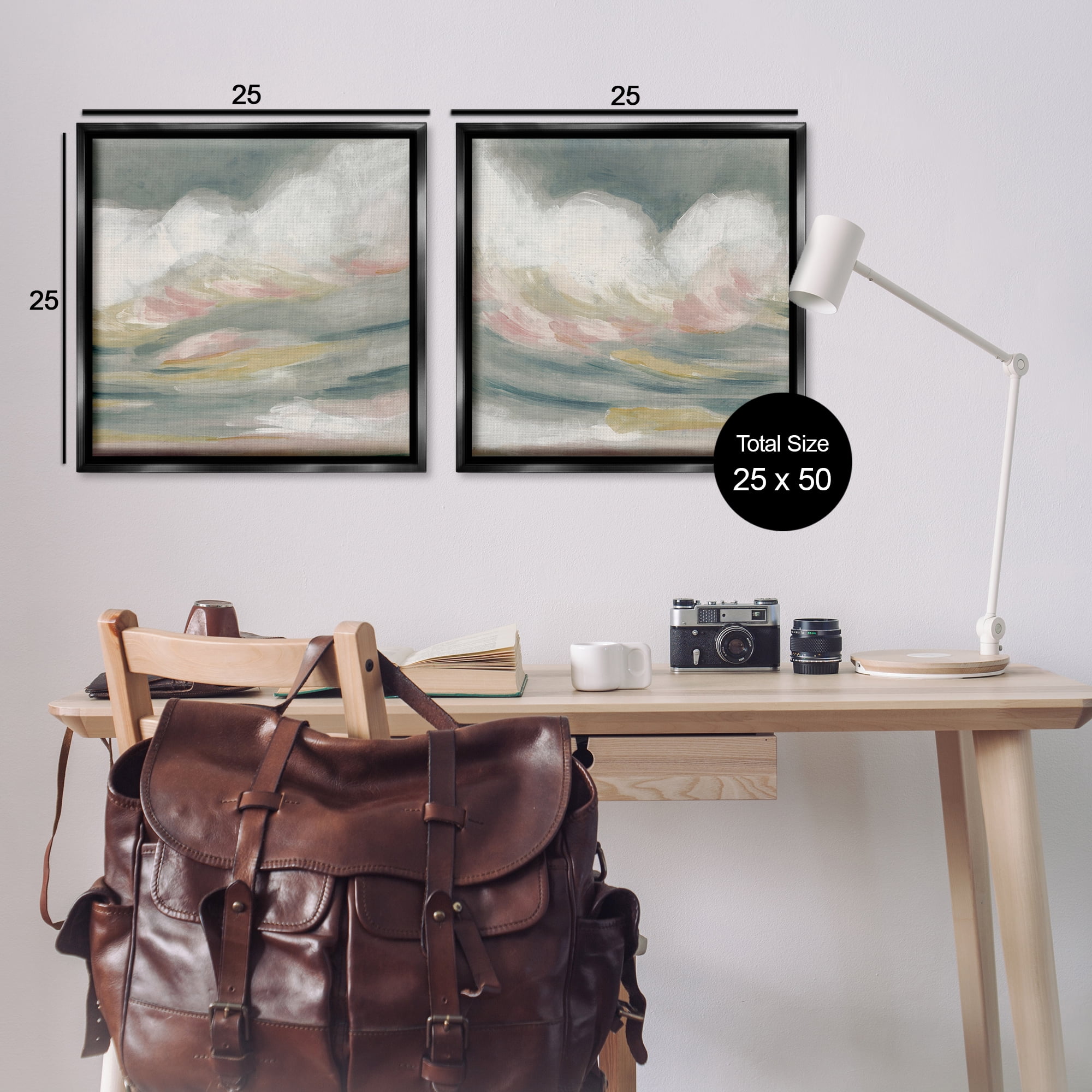 Stupell Industries Wispy Pink Mountains Abstract Painting Black Floater Framed Canvas Art Print Wall Art, 25 x 25, Set of 2