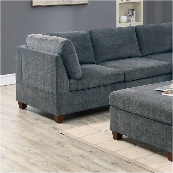 JERFIT Modern Grey Chenille 6-Piece Modular Sectional Sofa Set with Ottoman, L-Shaped Couch for Living Room