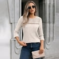 thumbnail image 3 of Womens 3/4 Sleeve Shirts Plain Classic Light Warm Thermal Blouses Crew Neck Tops Ultra Soft Textured Pullover Sweater Blouses Spring Outfits 2025 Pullover Fall Winter Clothes, 3 of 6