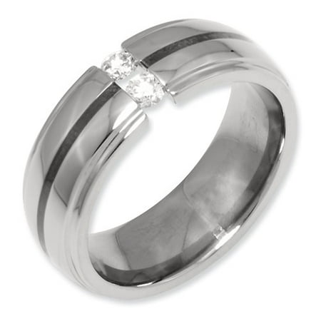 Titanium and Silver 8mm Engravable Diamond Polished Band Total Carat Weight- 0.3ct