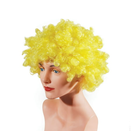 Star Power Curly Fluffy Afro Clown Adult Costume Wig, Yellow, One