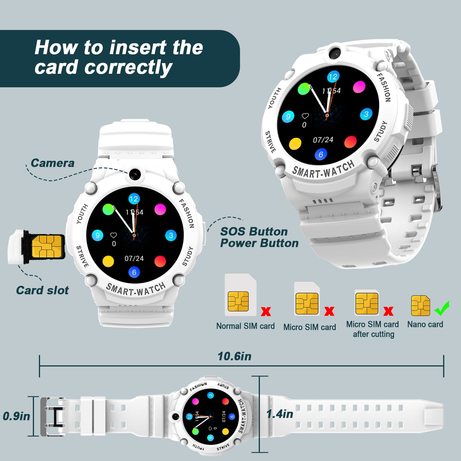 PTHTECHUS S02 Smart Watch for Boys Girls Smartwatch for Kids with 4G SIM GPS Video Call Pedometer MP3 Flashlights Calculator Alarm Clock Children Holiday Gift White