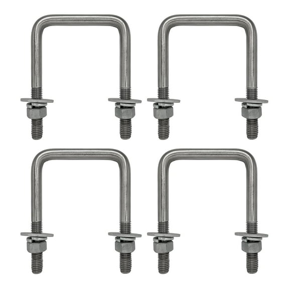 Square U Bolt with Hardware for Boat Trailer, Galvanized Steel, 1/2" Diameter x 3-1/16" x 4-5/16" for 3x3 Beam (4 Pack)