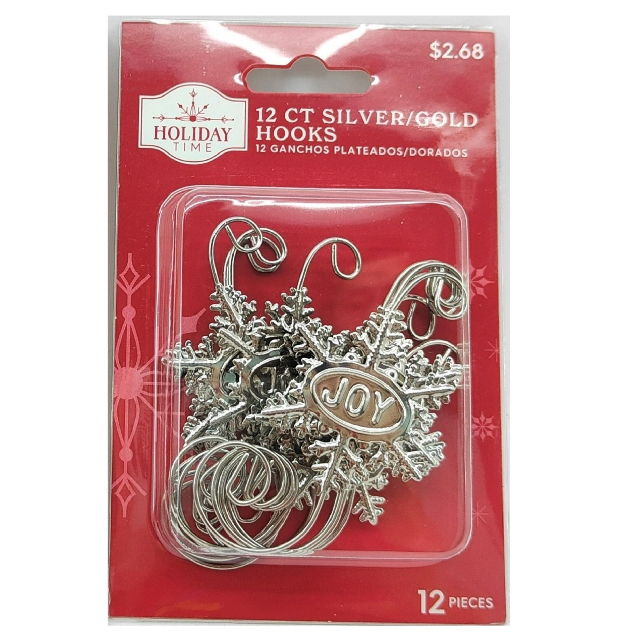 Holiday TIme Silver & Gold Metal Ornament Hooks. Star & Joy Swirl Design. Ornament Hook Theme. Hook Size: 5.55" H.