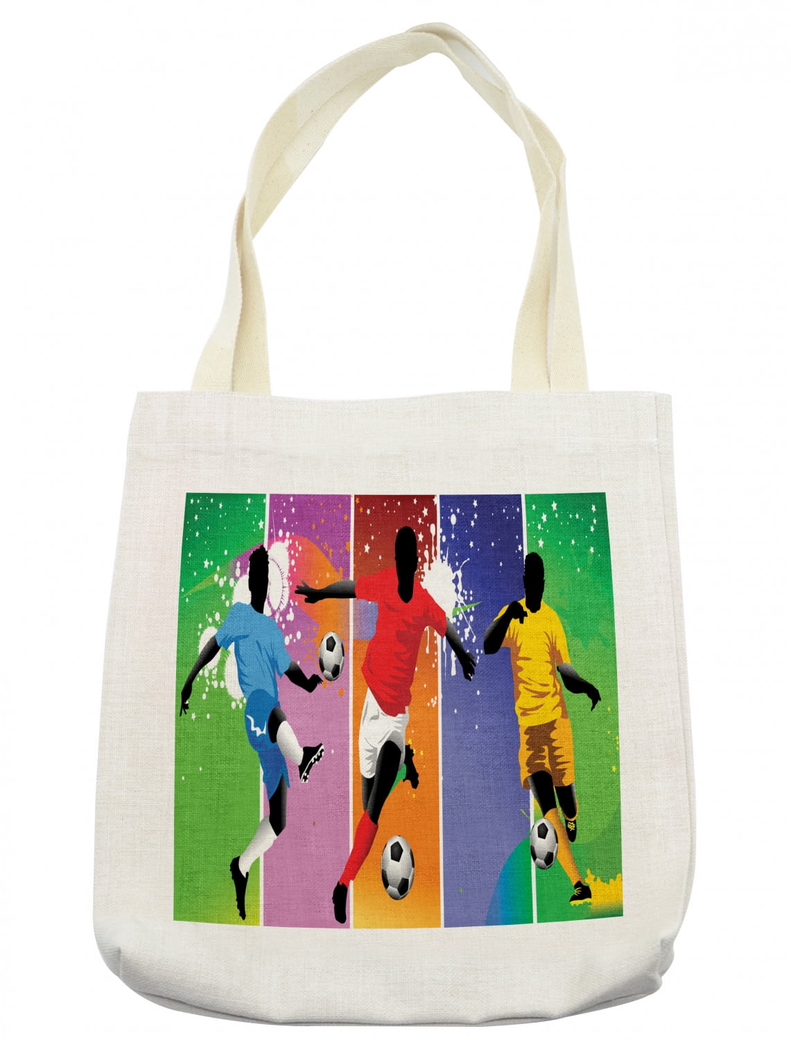 Soccer Tote Bag Soccer Design Elements with 4 Player Different