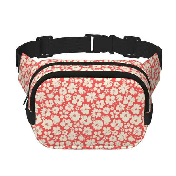 Fotbe Beige Flowers Cangurera Cuadrada con Estampado de Doble Capa, Bolsa de Cintura Ajustable Mini para Hombres y Mujeres
