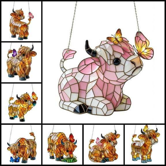 Clearance! Easter Pink Cute Highland Cow Ornament, Farmhouse 2D Easter Home Decor, Easter Ornaments for Tree, Easter Gift for Mom, Women, Friend, Family, Easter Home Office Decorations Indoor Outdoor