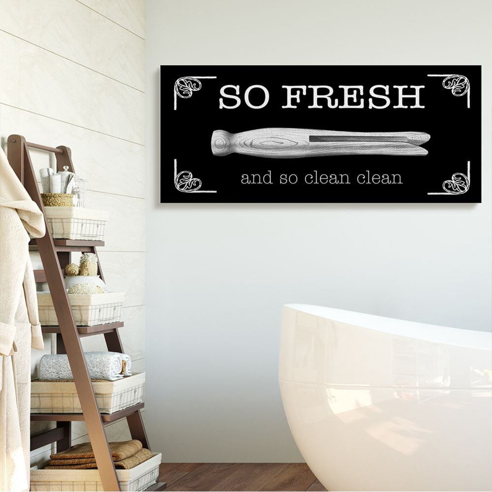 Stupell Industries So Fresh Clothes Pin Laundry Bathroom Black And White Design Canvas Wall Art by The Saturday Evening Post